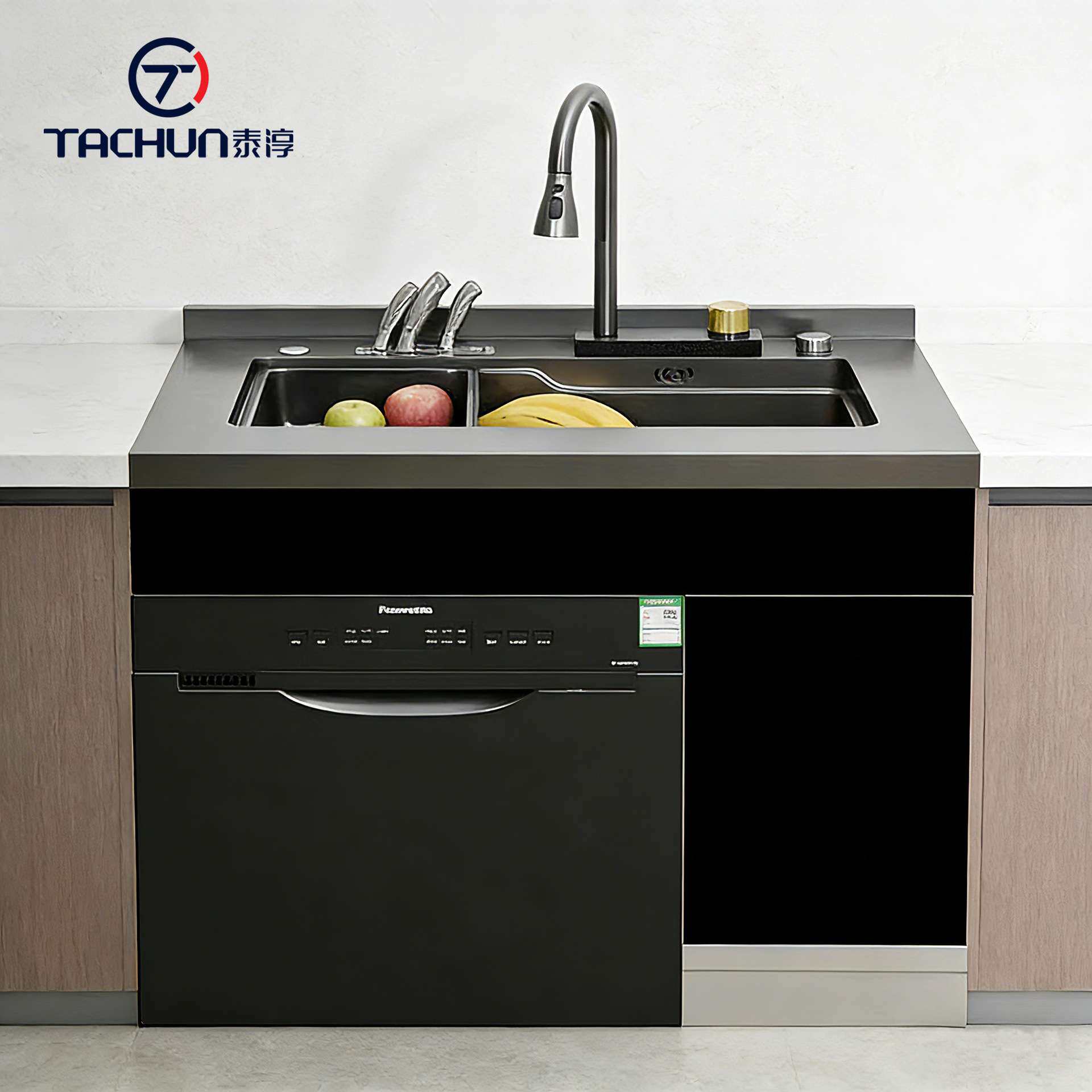 集成水槽洗碗机一体洗菜池厨房嵌入式烘干消毒智能碗柜水盆