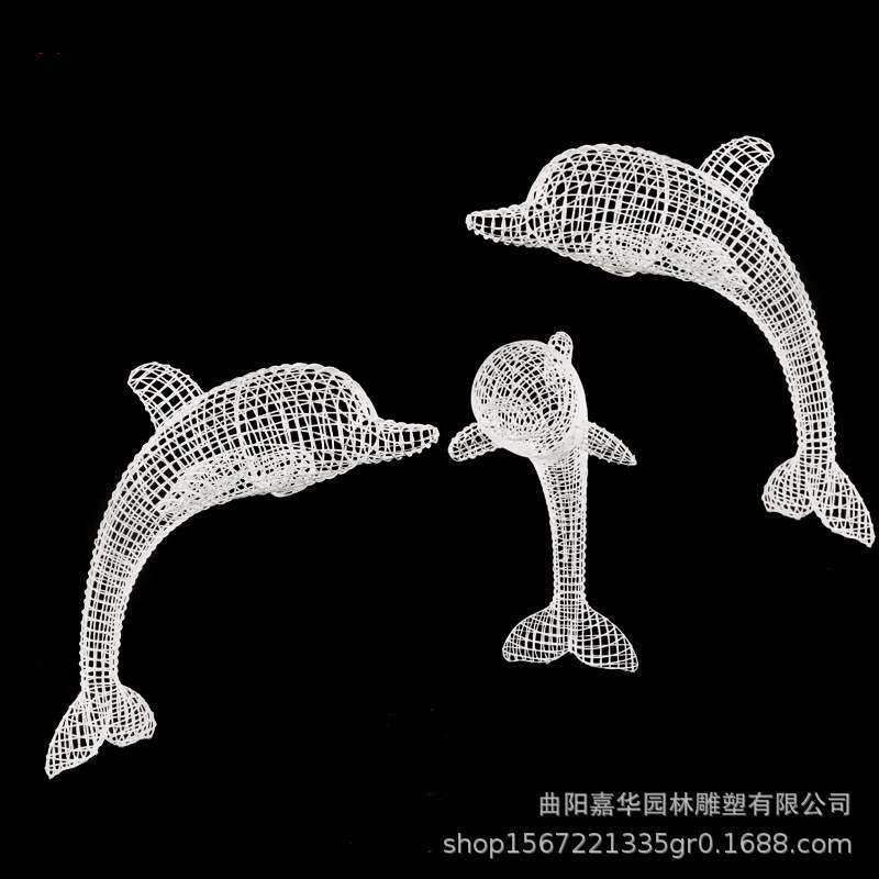 不锈钢镂空海豚雕塑仿真动物摆件铁艺钢丝雕像户外园林景观装饰