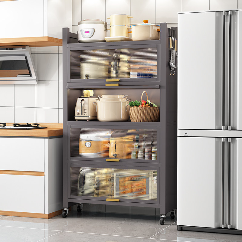 厨房置物架带柜j门落地多层多功能橱柜微波炉烤箱电器置物储物碗