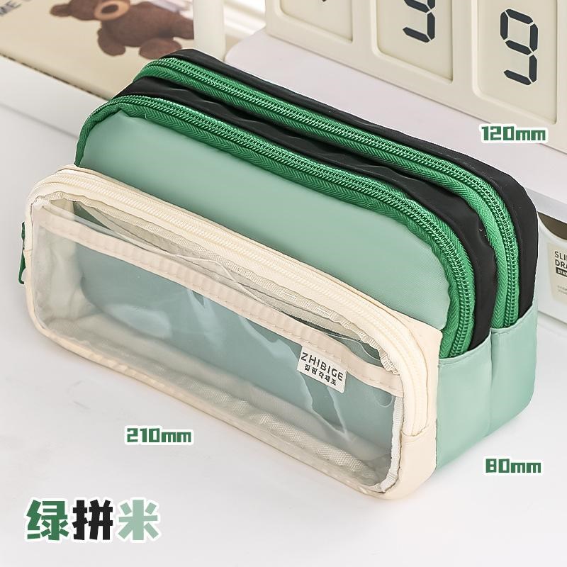 撞色多巴胺笔袋超厚四q层透明笔袋学生用初中生铅笔盒小学生文具