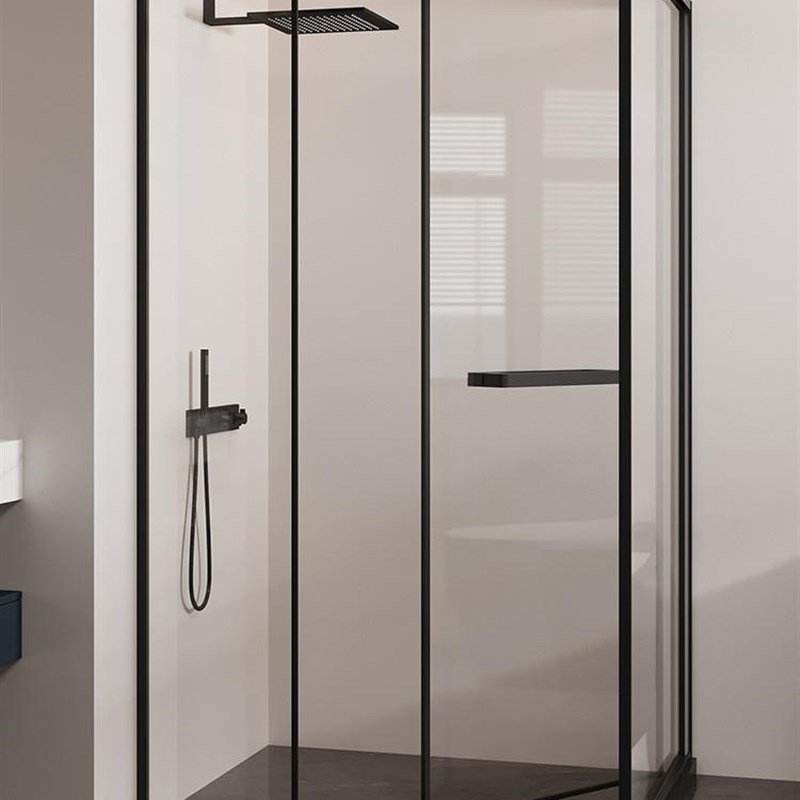 定制侧移门滑门直角干湿分离隔断淋浴房简L易洗澡浴屏不锈钢化玻