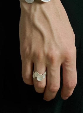 CRUZ不规则圆勺烧白L戒指/搭配手工品