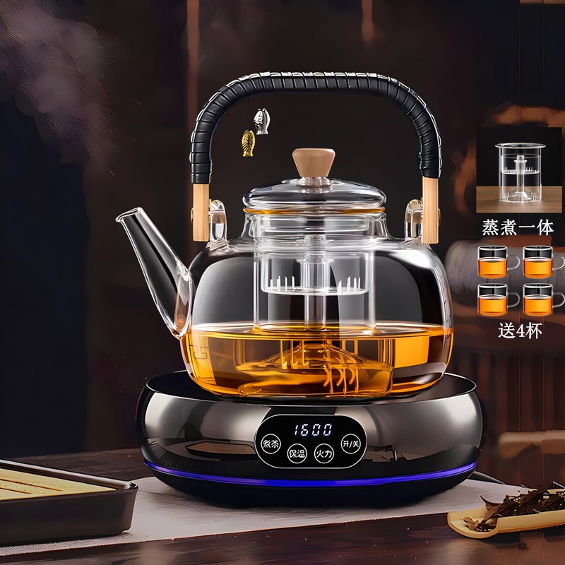 全玻璃煮茶壶202l5新款加厚耐高温蒸煮一体烧水泡茶壶电陶炉煮茶