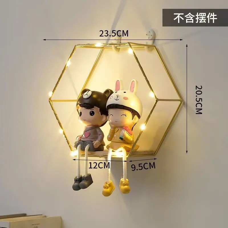 美甲壁挂铁艺墙上带灯置物架挂墙架子F美容院美发店装饰展架墙面