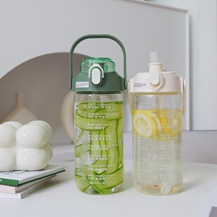 玻璃水杯女士大容量1000mlx水壶便携男吸管1L刻度目标喝水杯子瓶