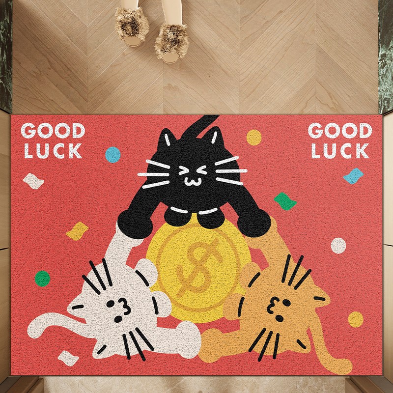 卡通喜庆入户f地垫乔迁红色除尘耐脏防滑垫丝圈门口蹭土耐磨脚踏