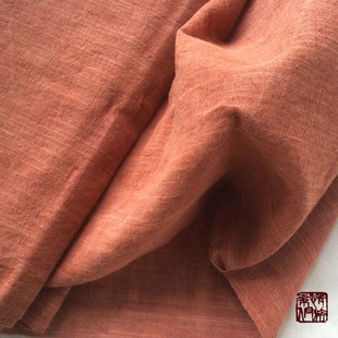 手织布矿物红石头染大地色砖红色茶艺布桌J旗门帘软装 粗布宽幅40c