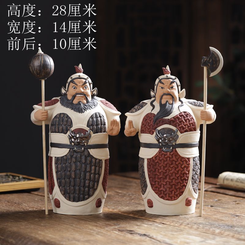 新款石湾公仔 手工陶瓷雕塑w摆件工艺品家居饰品礼品 哼哈二将门