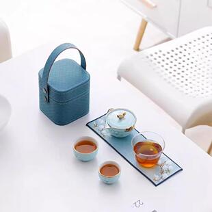 描金旅行茶具套装一壶二杯户外便携式夫人瓷女士一人泡茶快客杯