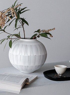 久伴高级复古陶瓷花瓶白色水培鲜花插花J客厅餐桌装饰摆设大肚圆