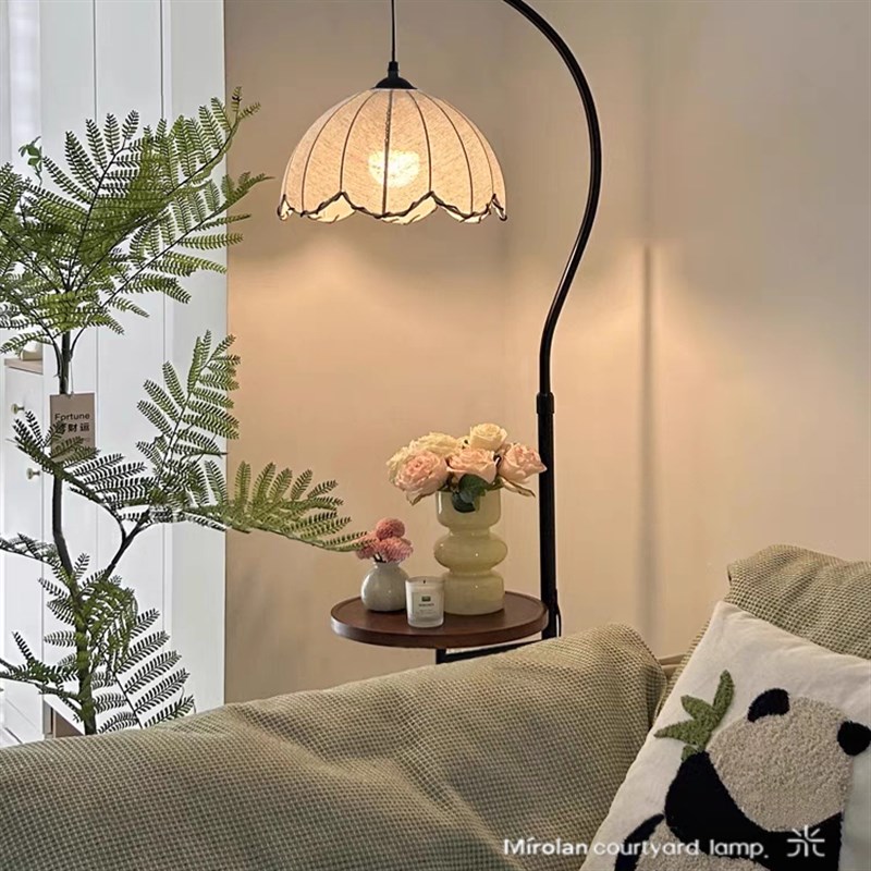 中古风落地灯氛围置物架客厅沙发旁装G饰卧室床头一体台灯书房新