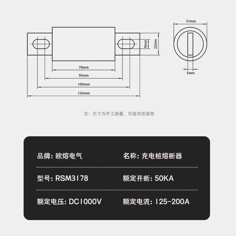 RSM3178熔断器DC1000V充电桩熔断器RS309规格齐100A200A量大直流