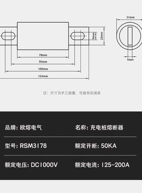 RSM3178熔断器DC1000V充电桩熔断器RS309规格齐100A200A量大直流