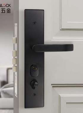 不锈钢304防盗面板锁套装黑色通用型家用大门锁入户门实木门锁具