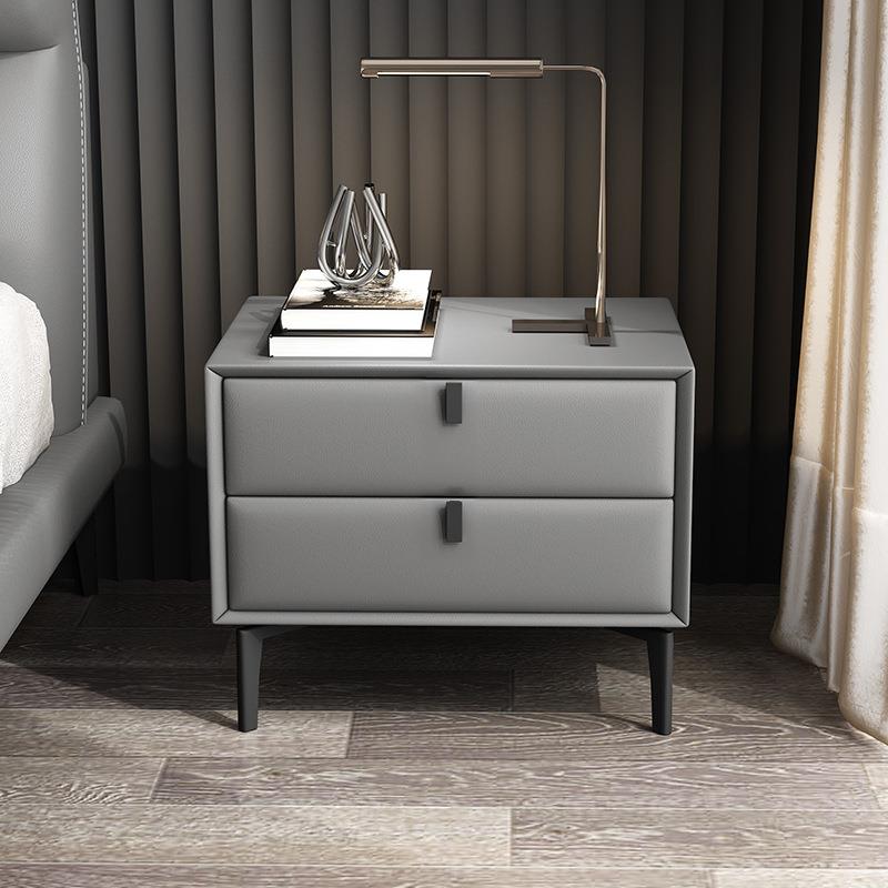 床头柜简约现代轻奢实木卧室床边柜皮质极简易小型网红置物架