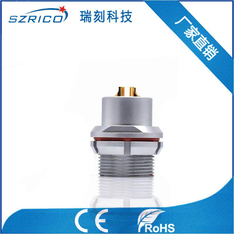 金属防水型圆形连接器3F2芯半月片接头母座IP68防水连接器M18厂家