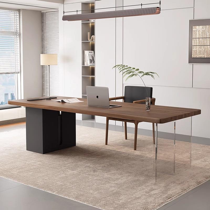 实木办公桌亚克力透明悬浮老板桌总经理办公桌简约现代创意电脑桌