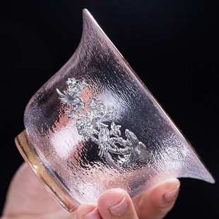 耐纯锡加厚描金梅花琉璃三才盖碗茶杯子透明玻璃加厚加热沏茶盖碗