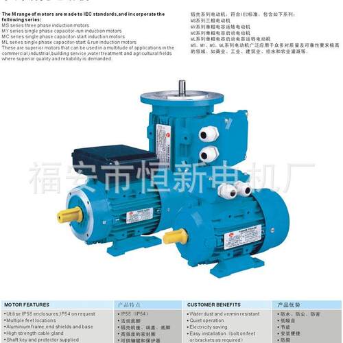 ML铝壳单相双电容启动电机 ML100L1-4 2.2KW 220伏单相铝壳电机