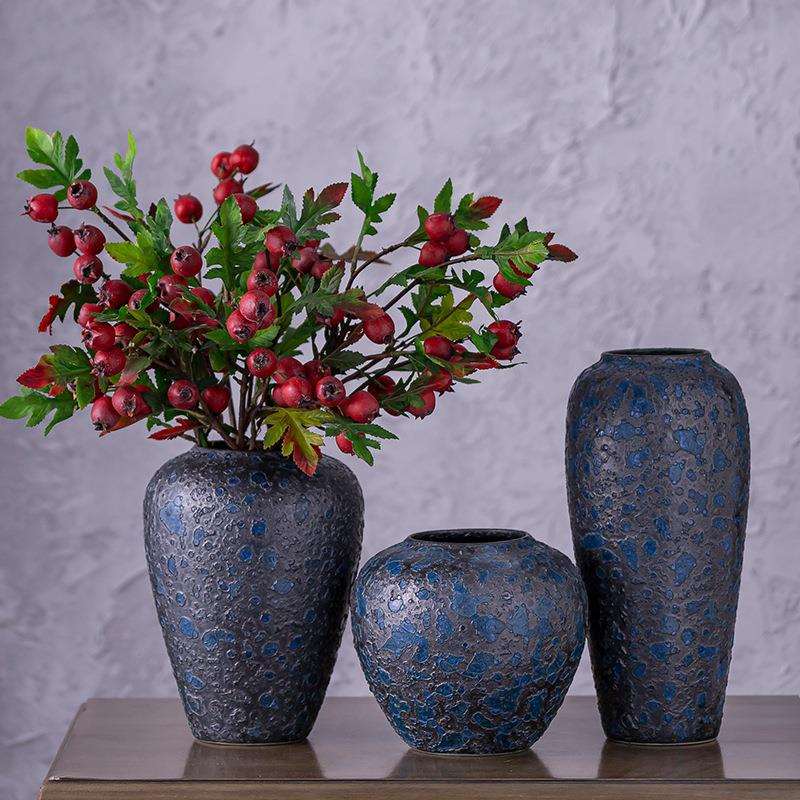 手工做旧泡泡釉花瓶粗陶陶瓷花盆陶罐坛子插花器复古客厅装饰摆件