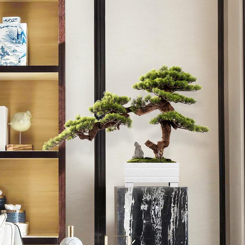 仿真迎客松盆景客厅玄关绿植松树走廊过道日式禅意新中式盆栽摆设