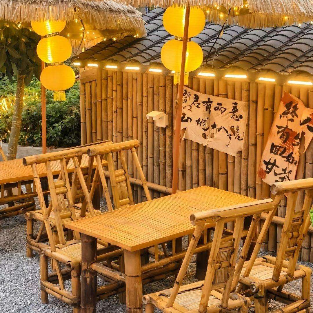 纯手工编织竹子桌椅子传统竹桌户外复古竹餐桌围炉煮茶手工竹制品