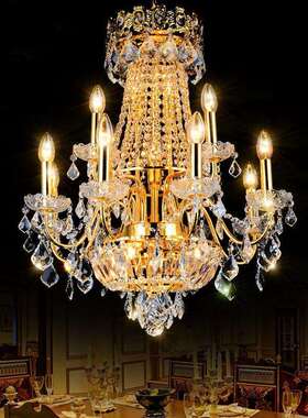 复式楼客厅水晶大吊灯酒店大厅灯办公楼梯吊灯别墅黄色水晶吊灯具