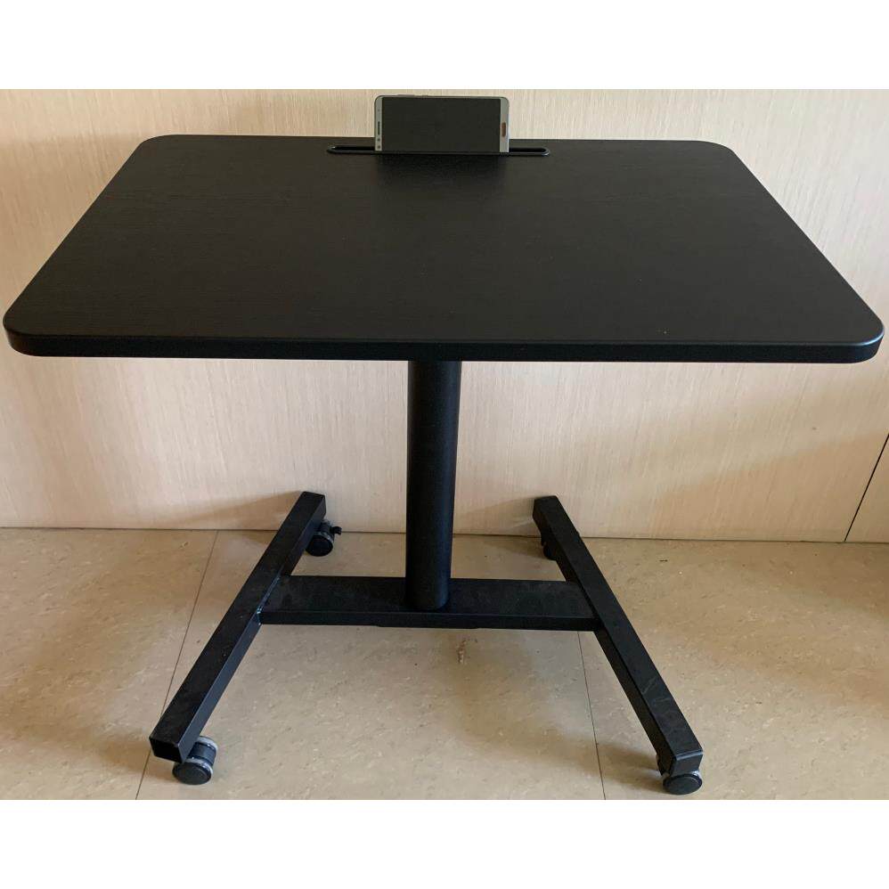 带凹槽放平板可移动气动单柱高度可调单人电脑桌桌面咖啡桌