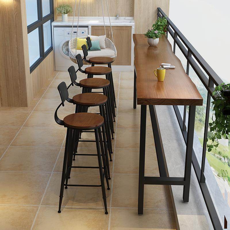 7T阳台家用吧台桌简约实木靠窗长条高低脚长桌子高脚桌椅靠墙窄桌