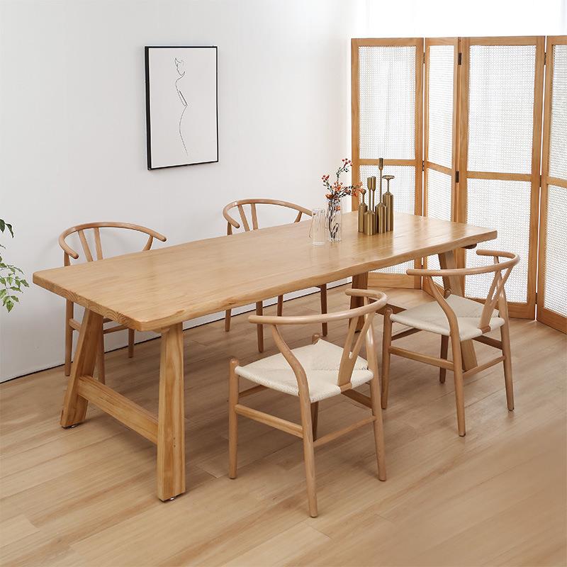 原木实木餐椅休闲客长桌子韩式餐厅家用吃饭餐桌田园风民宿餐桌椅
