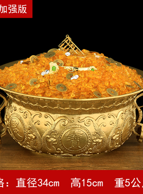 黄铜聚宝盆摆件双o龙铜盆家居客厅店铺装饰工艺品开业礼品