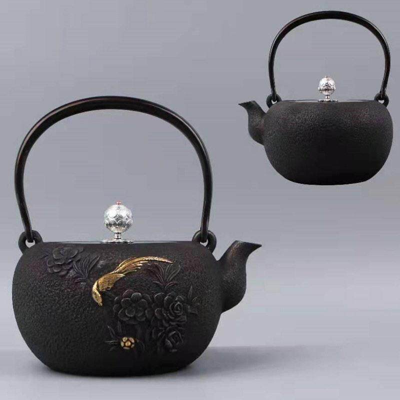 典工堂铁壶原铁无涂层鎏金工艺寿鸟铸铁壶生铁茶壶烧水壶家用茶具