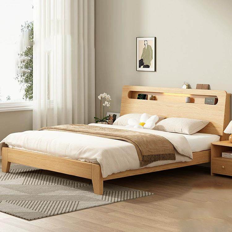 实木床现代简约1米5家用双人床1米8主卧北欧经济型出租屋单人床架