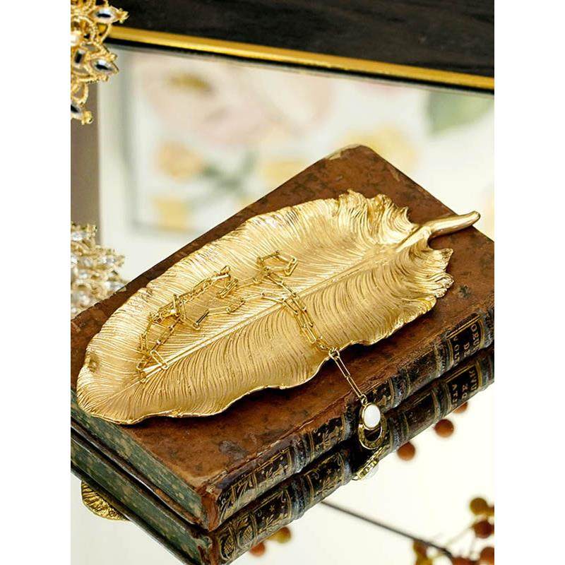 金属叶子羽毛收纳盘钥匙盘家居装饰金色收纳碟摆件北欧轻奢,电子元器件市场,其它元器件,淘宝优惠券,粉丝福利购,淘宝优惠卷