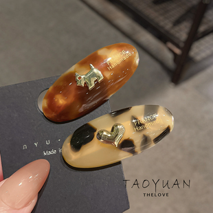 奶油风琥珀树脂发夹少女心小众设计刘海侧边夹字碎发饰鸭嘴夹前额