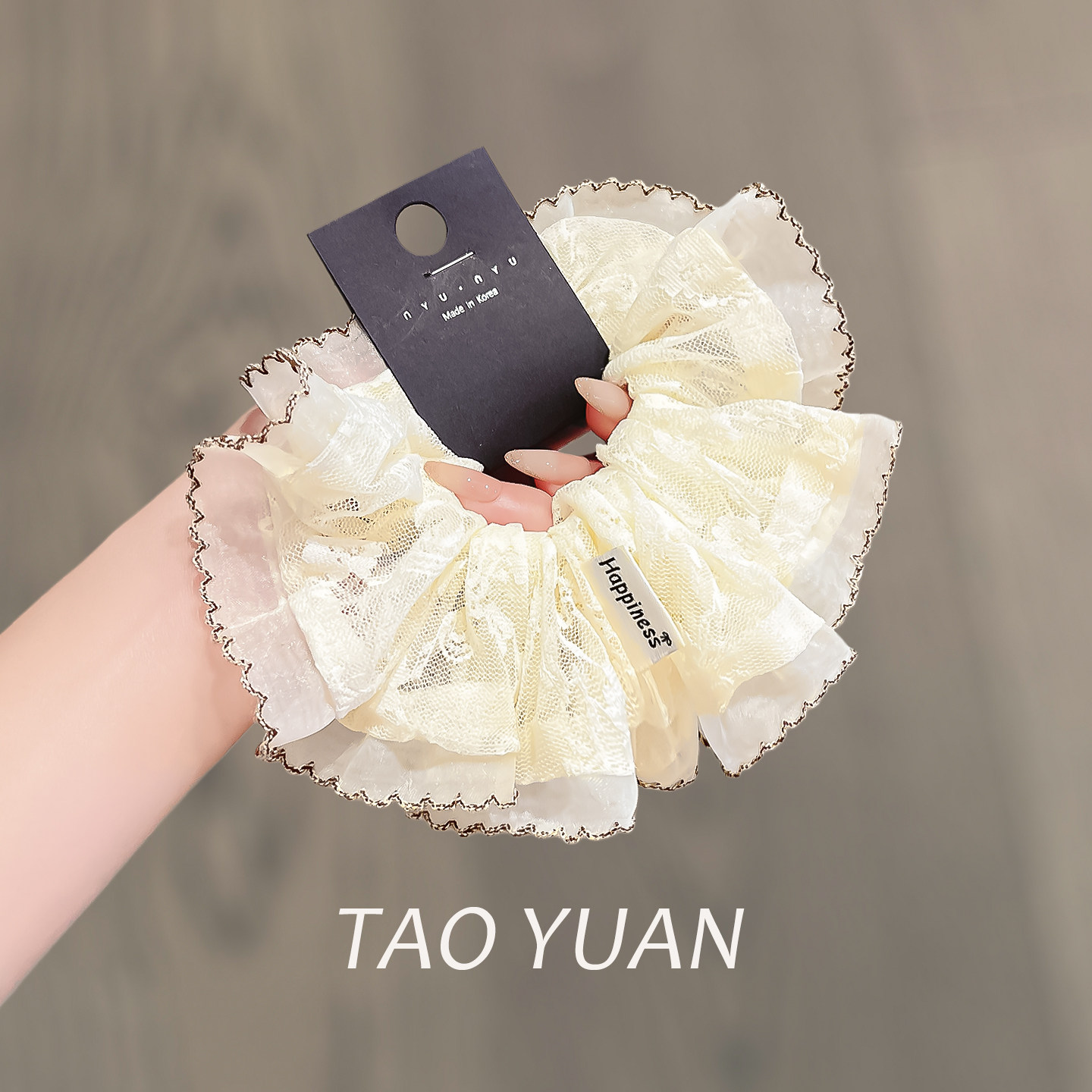 韩版超仙蕾丝珍珠大肠发圈女温柔风锁边多层蓬松发绳