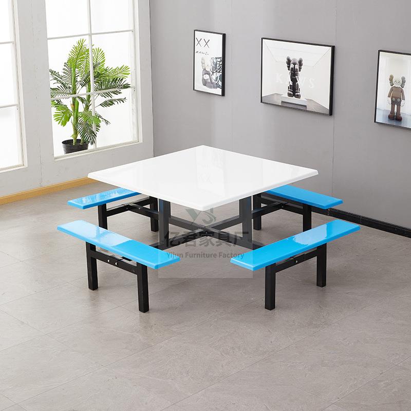 学校食堂服务区餐桌椅组合四面8人位餐厅桌椅不锈钢快餐店桌椅组