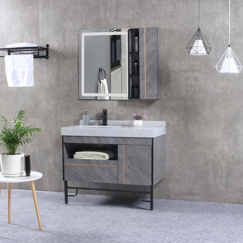 免漆实木洗漱台组合简约镜洗脸洗手台盆卫生间大V理石台面浴室柜