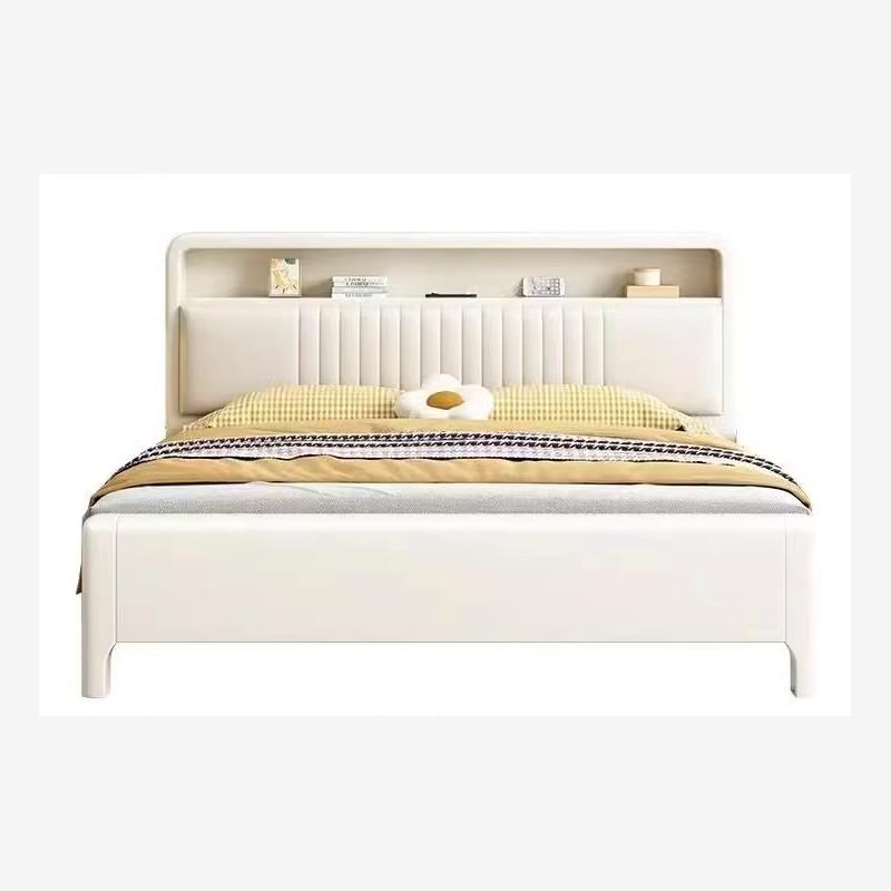 奶油风实木床现代简约带软靠轻奢白色1.8米1.5Q米1.2米可储物加厚