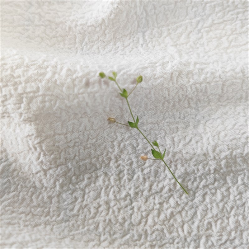 样卡210#大泡泡皱四u面微弹有凹凸颗粒感本白印花面料布料