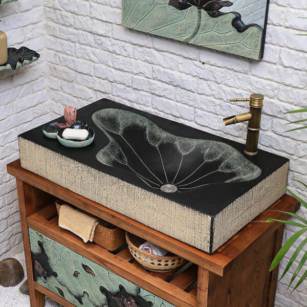 台上盆家用单盆洗手盆方形复古创意盆新中式荷花卫生间洗漱仿古