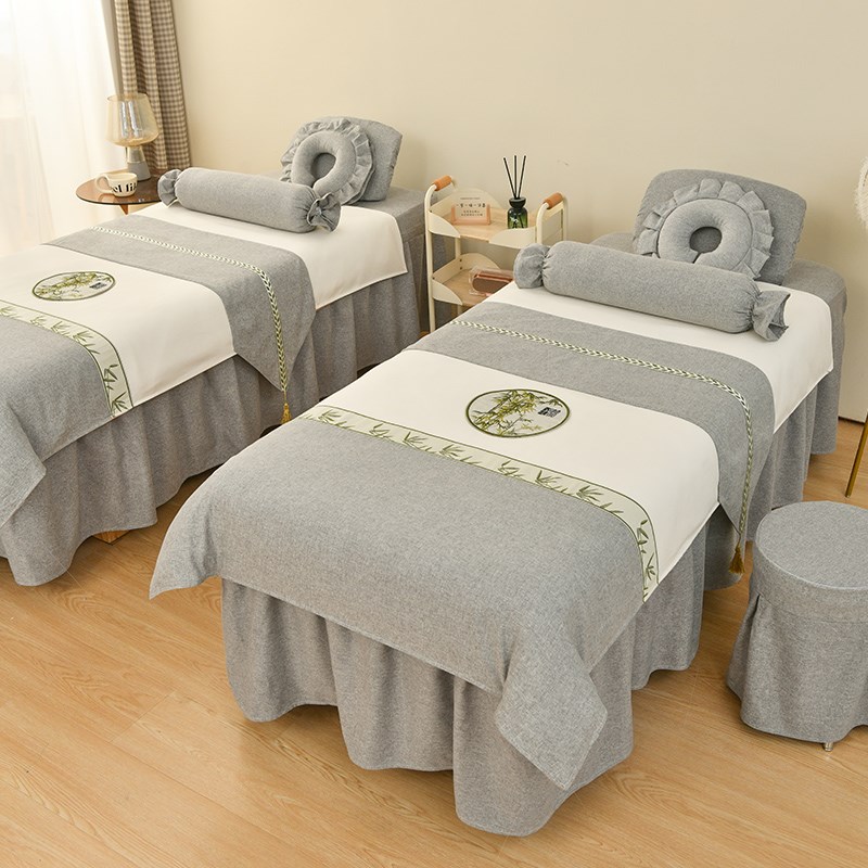 高端美容床罩四件套轻奢s棉麻美容院按摩推拿中医理疗四季床单专