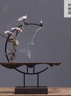 禅意实木置物架摆件创意桌面饰品茶几铁艺方格子中式X博古架工艺