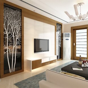 定做烤漆钢化艺术玻璃电视两侧餐厅沙发H背景墙桌面装饰  黑底白