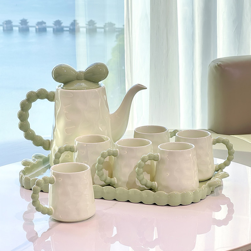 客厅茶几高档陶瓷杯架茶具喝水杯C子家用待客水具套装奶油风冷水
