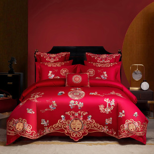100支百子图婚庆四件套大红子孙被喜被H纯棉百福喜被结婚房嫁用品