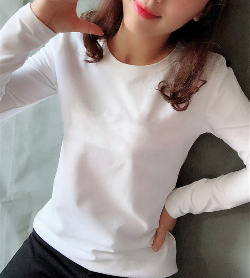 2025春季新款白色nt恤女长袖纯色圆领大码棉打底衫女显瘦加厚加绒