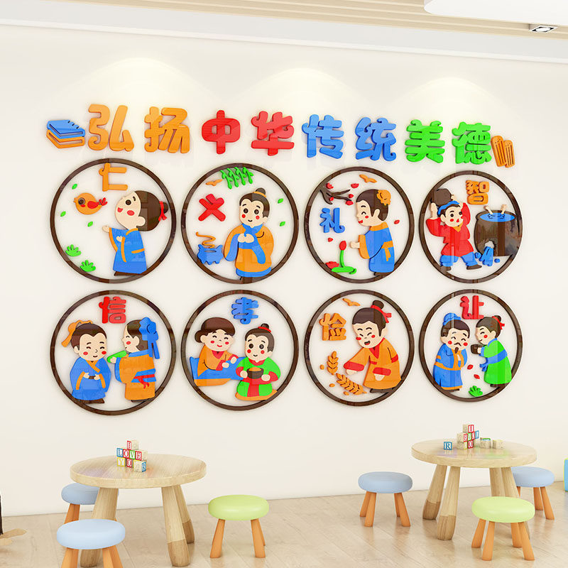 幼儿园传统美德文化墙贴仁义礼智信教室布置走廊S环创主题墙面装
