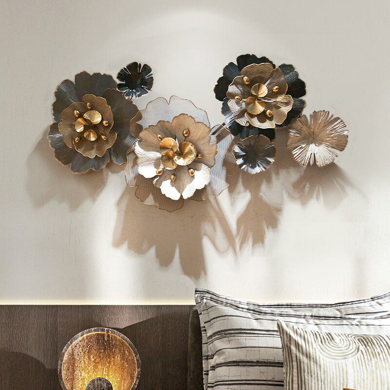 客厅沙发b电视背景墙面上铁艺壁饰花朵挂饰墙壁挂件卧室床头装饰