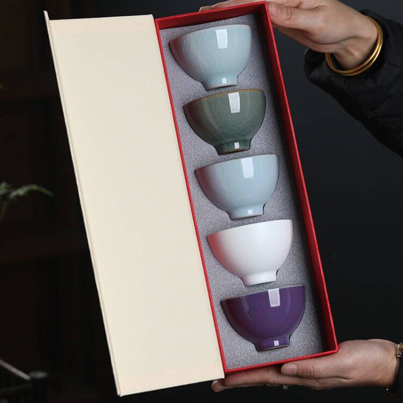 茶杯套装主人杯陶k瓷中式功夫茶具家用个人单杯套杯五杯礼盒品茗